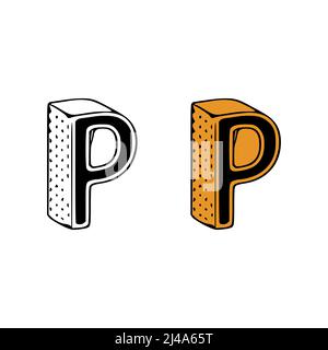Isometrische Buchstaben p Doodle Vektordarstellung auf weißem Hintergrund. Buchstaben ClipArt Stock Vektor