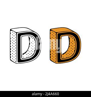 Isometrische Buchstabe d Doodle Vektor-Illustration auf weißem Hintergrund. Buchstaben ClipArt Stock Vektor