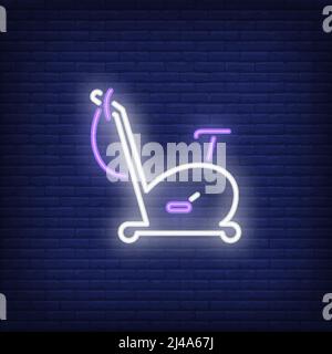 Heimtrainer Neonschild. Radfahren, Fitness und Sportkonzept. Werbedesign. Nacht hell bunte Plakatwand, Lichtbanner. Vektordarstellung Stock Vektor