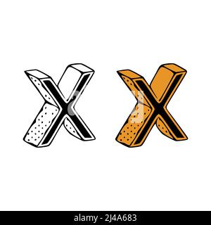 Isometrische Buchstaben x Doodle-Vektor-Illustration auf weißem Hintergrund. Buchstaben ClipArt Stock Vektor