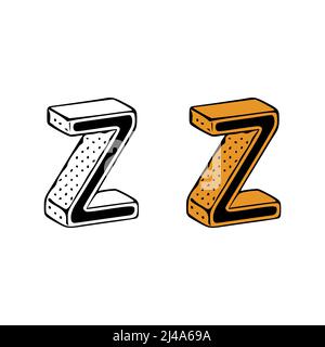 Isometrischer Buchstabe z Doodle Vektorgrafik auf weißem Hintergrund. Buchstaben ClipArt Stock Vektor
