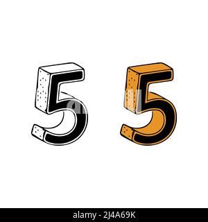 Isometrische Zahl 5 Doodle Vektor-Illustration auf weißem Hintergrund. Anzahl ClipArt Stock Vektor