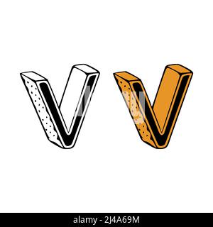 Isometrische Buchstaben V Doodle Vektor-Illustration auf weißem Hintergrund. Buchstaben ClipArt Stock Vektor