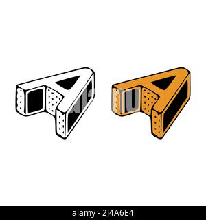 Isometrischer Buchstabe eine Doodle-Vektor-Illustration auf weißem Hintergrund. Buchstaben ClipArt Stock Vektor
