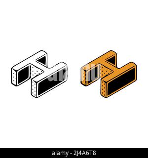 Isometrischer Buchstabe h Doodle Vektorgrafik auf weißem Hintergrund. Buchstaben ClipArt Stock Vektor