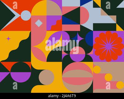 Abstraktes Muster Grafikdesign inspiriert von der Ästhetik der Moderne Kunst mit kühnen geometrischen Formen und abstrakten Figuren für Poster, Cover, Kunst, PR Stock Vektor