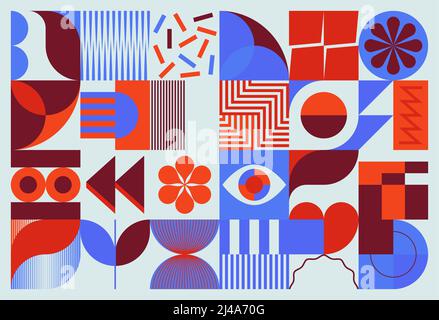 Abstraktes Muster Grafikdesign inspiriert von der Ästhetik der Moderne Kunst mit kühnen geometrischen Formen und abstrakten Figuren für Poster, Cover, Kunst, PR Stock Vektor