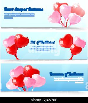 Valentinstag Party Feier Herz Form rot Hochzeit Ballon Dekoration Horizontale Banner setzen abstrakte isolierte Vektor-Illustration Stock Vektor