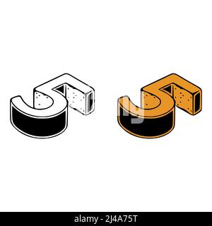 Isometrische Zahl 5 Doodle Vektor-Illustration auf weißem Hintergrund. Anzahl ClipArt Stock Vektor