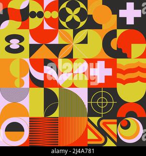 Neo-Geo Vektormuster Grafiken von abstrakter modernistischer Ästhetik inspiriert. Moderne geometrische Collage für Poster, Cover, Kunst, Presentatio Stock Vektor