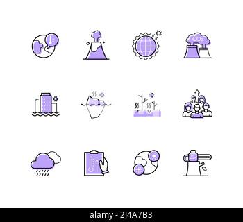 Ökologische Katastrophe - modernes Liniendesign Stil Ikonen gesetzt Stock Vektor