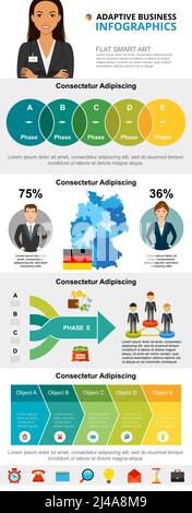 Infografik-Charts für internationale Unternehmen und Finanzen festgelegt. Prozentsatz- und Prozessdiagramme für Vorlagen für Präsentationsfolie. Kann für jährliche Repo verwendet werden Stock Vektor