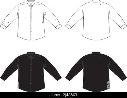 Set von leeren Langarm Hemd Design Vorlage handgezeichnete Vektor-Illustration. Hemdseiten vorne und hinten. Weißes und schwarzes Männerhemd. Stock Vektor