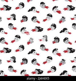 Handgezeichnete Vektordarstellung von Menschen beschweren Muster. Junger Mann und junge Frau rufen und brüllen. Abstrakte Doodle Tapete. Stock Vektor