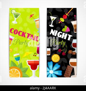 Cocktails Nacht Party vertikale Banner Set Einladung Flyer Karte Vorlage Isolierte Vektordarstellung Stock Vektor