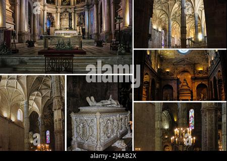 Interieur des Klosters Jerónimos eines der wichtigsten Beispiele für den portugiesischen manuelinischen Architekturstil in Lissabon. Stockfoto