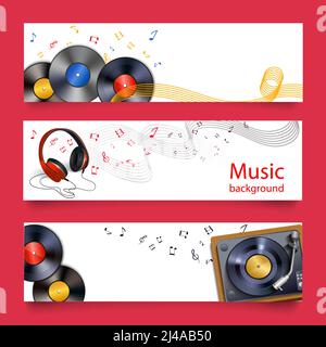 Vinyl Platten Kopfhörer und Player horizontale Banner Vektor-illustration Stock Vektor