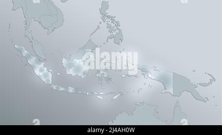 Indonesia Karte und Flagge, administrative Teilung, trennt Regionen, Design Glaskarte 3D, leer Stockfoto