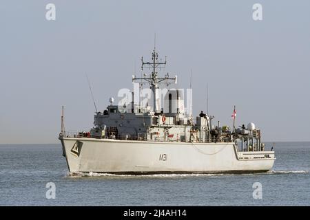 HMS Cattistock (M31) ist ein Minenkriegsschiff der Hunt-Klasse (MCMV), das von der Royal Navy im Februar 2017 betrieben wird. Stockfoto