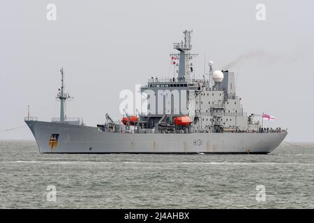 HMS Scott (H131) ist ein Meeresschiff mit hydrographischen Untersuchungen, das von der Royal Navy im September 2020 betrieben wird. Stockfoto