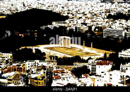 Illustration Tempel des Olympischen Zeus in Athen, Griechenland. Stockfoto