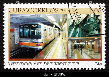 KUBA - UM 2008: Eine in Kuba gedruckte Briefmarke zeigt Subway, Tokyo, Japan, um 2008 Stockfoto