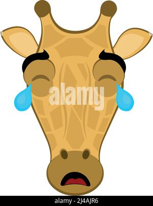 Vektor-Illustration des Gesichts einer Cartoon-Giraffe mit einem traurigen Ausdruck, weinend mit Tränen in den Augen Stock Vektor