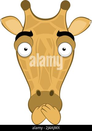 Vektor-Illustration des Gesichts einer Cartoon-Giraffe, die seinen Mund mit seinen Händen bedeckt Stock Vektor