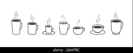 Stellen Sie Tassen Kaffee Ein. Tee. Cafe Vektor Template Design. Frühstück. Stock Vektor