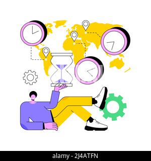 Vektordarstellung des abstrakten Konzepts „Zeitzonen“. Zeitstandard, internationale Geschäftskoordination, Meeting-Management, utc-Konverter, gmt, Weltzeituhr-Rechner, abstrakte Jetlag-Metapher. Stock Vektor