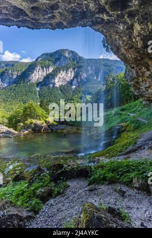 Goriuda Wasserfall (Fontanon di Goriuda), Provinz Udine, Italien Stockfoto