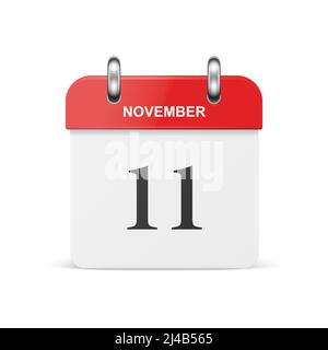 Vector 3D Realistic Veterans Day Paper Klassischer einfacher minimalistischer Kalender mit US-Flaggenfarben-Symbol. Design-Vorlage für Veterans Day Card, Banner Stock Vektor