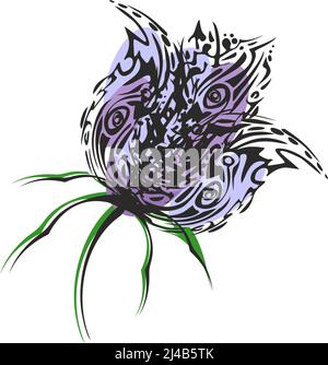 Ornamentaler Bluebell auf Weiß für Textilien oder Drucke auf T-Shirts. Tribal Glocke für Karten, Poster, Tapeten, Modetrends, Stoffprodukte, Usw. Stockfoto