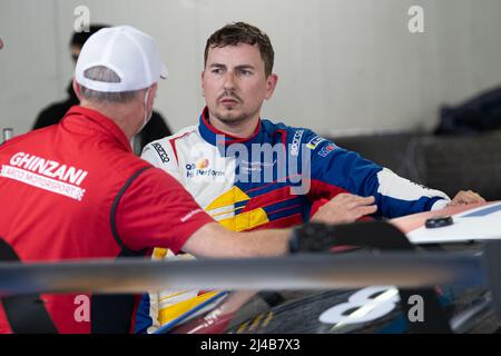 Monza, Italien. 13. April 2022. Jorge Lorenzo nr 8 Team Q8 Hi-perform auf der Monza-Rennstrecke für den Test Porsche Carrera Cup Italia 2022. Kredit: Damiano Fiorentini/Alamy Live Nachrichten Stockfoto