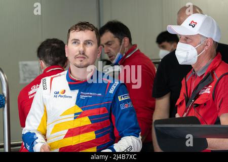 Monza, Italien. 13. April 2022. Jorge Lorenzo nr 8 Team Q8 Hi-perform auf der Monza-Rennstrecke für den Test Porsche Carrera Cup Italia 2022. Kredit: Damiano Fiorentini/Alamy Live Nachrichten Stockfoto