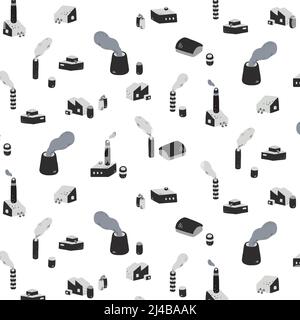 Handgezeichnete Vektordarstellung von industriellen Fabrikgebäuden mit Rauchmuster. Abstrakte Doodle Tapete. Stock Vektor