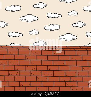 Handgezeichnete Vektordarstellung von Wolke und roter Ziegelwand. Doodle-Tapete Stock Vektor