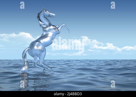 Pferdeskulptur im Meer. 3D Rendern Stockfoto