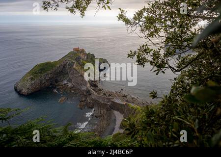 Luftaufnahme des Gaztelugatxe Insel in Spanien Stockfoto