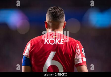 Stadion Wanda Metropolitano, Madrid, Spanien. 13. April 2022. EUFA Champions League Football, Atletico Madrid gegen Manchester City; Koke-Kapitän von Atletico de Madrid Kredit: Action Plus Sports/Alamy Live News Stockfoto