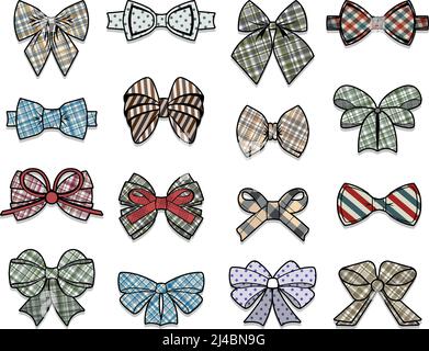 Bunte elegante Schleifen Sammlung von verschiedenen Formen und Textur auf Weiße Hintergrund isoliert Vektor-Illustration Stock Vektor