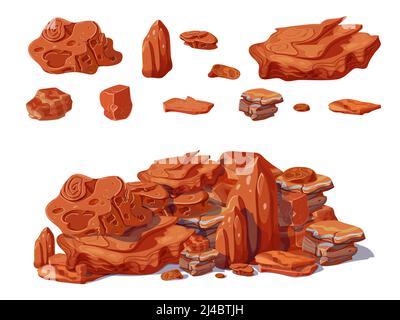 Cartoon bunte Steine Konzept mit Felsen und Felsbrocken von verschiedenen Formen, die Stapel erzeugt isolierte Vektordarstellung Stock Vektor