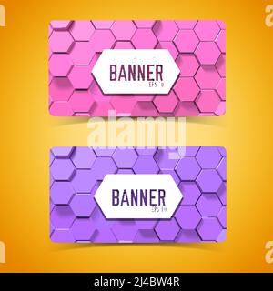 Abstrakte Mosaik geometrische horizontale Banner mit lila und rosa 3D Sechsecke auf orangefarbenem Hintergrund isolierte Vektordarstellung Stock Vektor