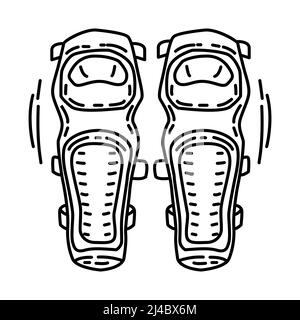 Motorrad Knieschoner Teil von Biker und Zubehör Handgezeichnete Icon Set Vektor. Stock Vektor