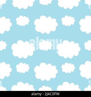 Handgezeichnete abstrakte Wolken isoliert auf blauem Hintergrund. Einfache Blasenwolken sind in nahtlosem Muster. Stock Vektor