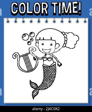 Arbeitsblätter-Vorlage mit farbiger Zeitdarstellung und Mermaid-Gliederungsdarstellung Stock Vektor