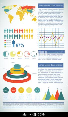 Business-Diagramm-Vorlage für die Präsentation mit Textfeldern mit verschiedenen Arten von Diagrammen Vektordarstellung Stock Vektor