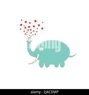 Abstrakt Kinder Zeichnung eines Elefanten mit Liebe Herz Symbole isoliert auf weißem Hintergrund - Vektor-Illustration Stock Vektor