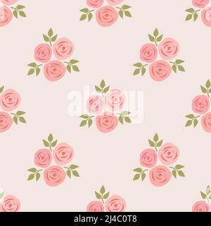 Einfache Hand gezeichnet rosa Rose Blume isoliert auf weißem Hintergrund ist in Nahtloses Muster - Vektor-Illustration Stock Vektor