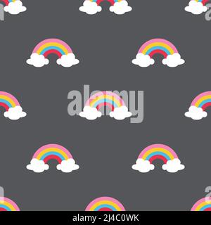 Winter farbenfroher Regenbogen mit weißen Wolken isoliert auf grauem Hintergrund ist in nahtlosem Muster - Vektor-Illustration Stock Vektor